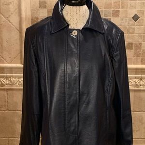 Ellen Tracy midnight leather coat